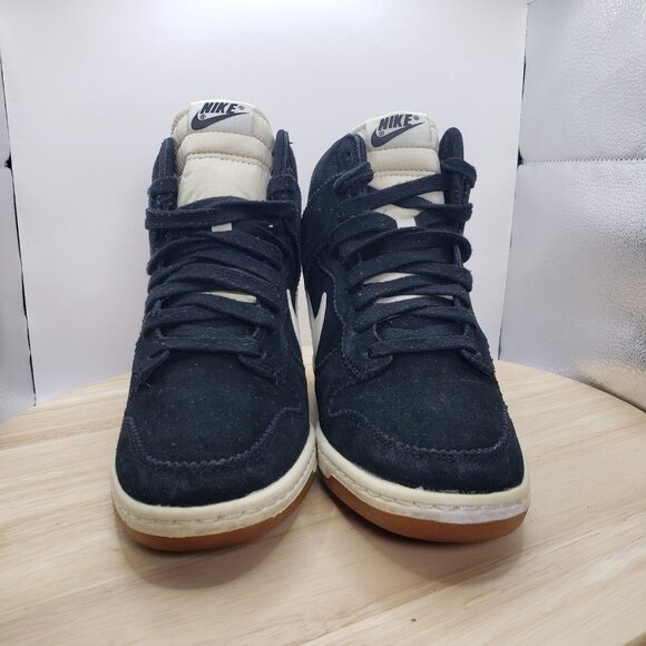 Nike Womens 8.5 White Black Suede Dunk Sky Hi Hidden Wedge Shoes 528899-002 - Picture 2 of 8